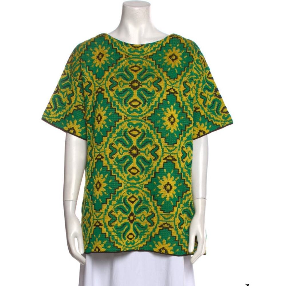 Dries Van Noten Green Knit Sweater Tunic Graphic Print ~Size M ~ Gorgeous! - Picture 6 of 13